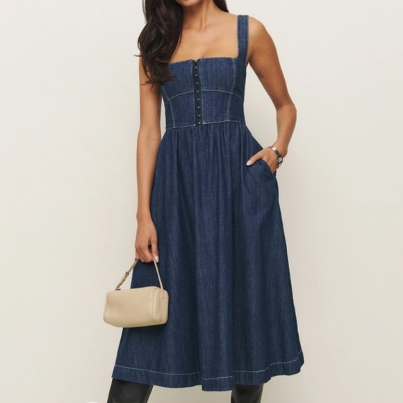 Reformation Dresses & Skirts - Reformation Tagliatelle Denim Midi Dress Ellis Wash Western Preppy Coastal 12